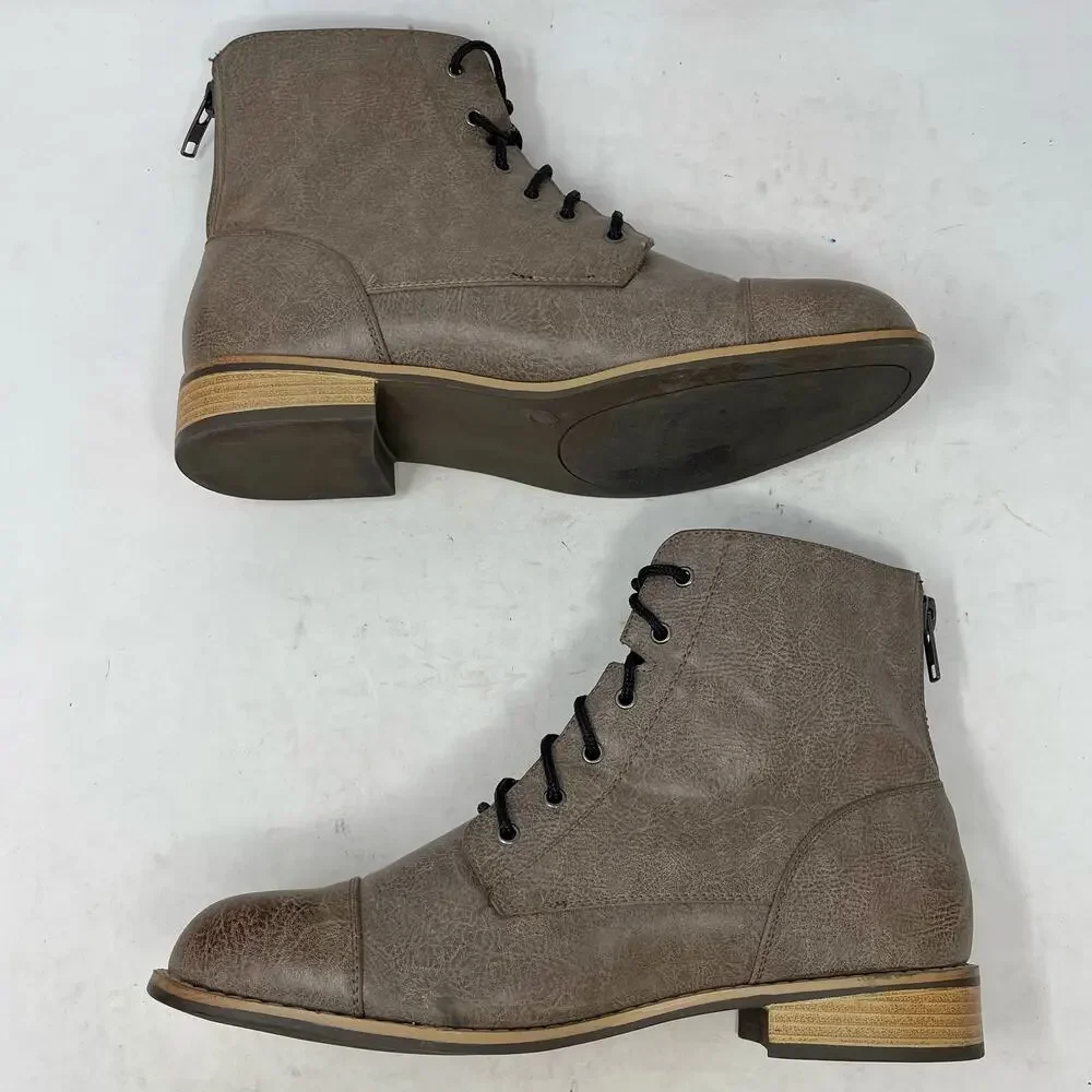 Avenue Grey Faux Leather Athens Cap Toe Zipper Boots Womens Size 11